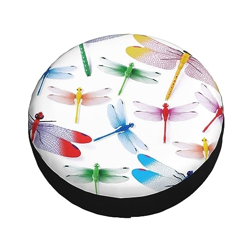 Colorful Dragonfly Print Spare Tire Cover Funny Wheel Covers Waterproof Dust-Proof Wheel Protectors Fit for Trailer SUV Truck Camper 17 Inch