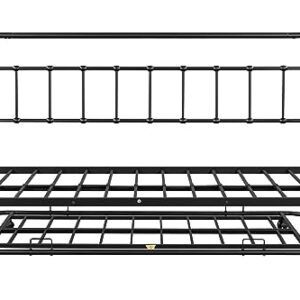 Oudiec Twin Size Metal Daybed with Trundle, Sofa Bed Frame Steel Slat Support for Teenagers/Adult Bedroom, Space Saving Design & No Box Spring Needed, Black