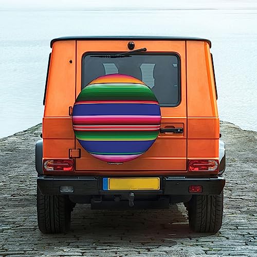 Colorful Mexican Stripes Print Spare Tire Cover Funny Wheel Covers Waterproof Dust-Proof Wheel Protectors Fit for Trailer SUV Truck Camper 14 Inch