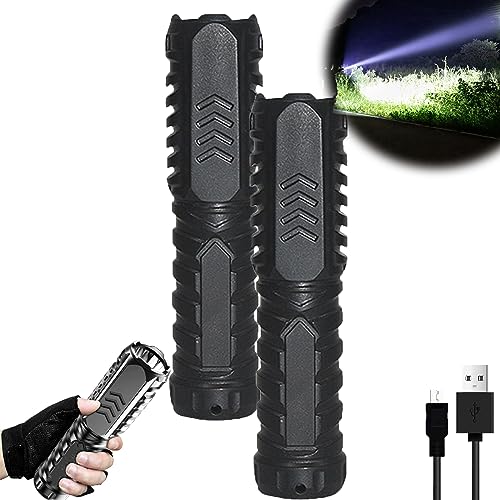 German High Tech Flashlight, Multifunctional Rechargeable Flashlight German, Tactical Flashlights High Lumens, Black Technology Flashlight, Flashlights for Camping, Rechargeable Flashlight (2pcs)