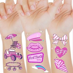 60 pcs pink temporary tattoos for girls,50 style pink party decorations supplies,party favor,baby shower.