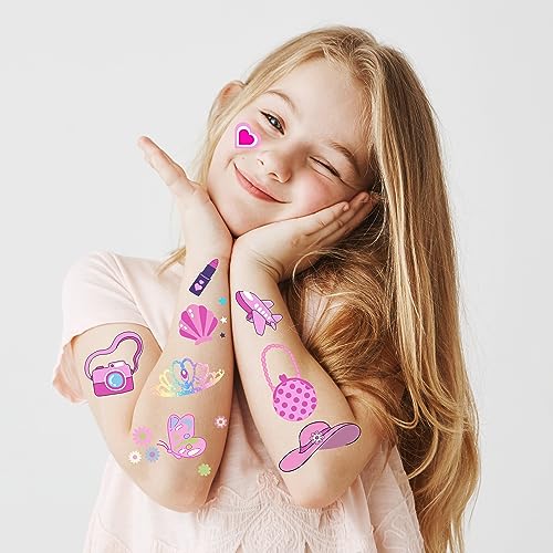 60 Pcs Pink Temporary Tattoos for Girls,50 Style Pink Party Decorations Supplies,Party Favor,Baby Shower.