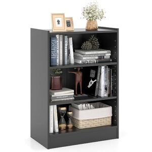 giantex 3-cube bookcase black - 3-tier modern white open bookshelf with adjustable shelves, anti-tipping device, small wood cube storage organizer for kid’s room, living room, bedroom