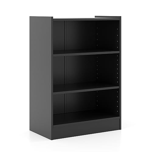 Giantex 3-Cube Bookcase Black - 3-Tier Modern White Open Bookshelf with Adjustable Shelves, Anti-Tipping Device, Small Wood Cube Storage Organizer for Kid’s Room, Living Room, Bedroom