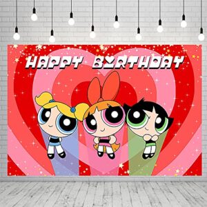 cartoon girls backdrop for party supplies 5x3ft powerpuff girl birthday banner baby shower photo background for kids party decorations superhero girl photography backdrop