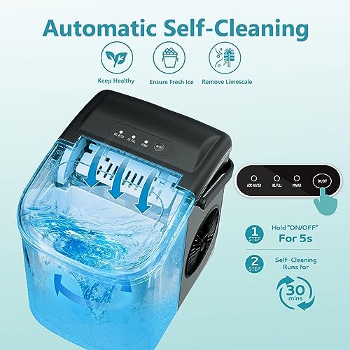 Inhdolnd 26Lbs/ 24H Self-Cleaning with Scoop Handel Portable Ice Maker Machine Countertop