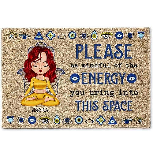 Personalized Please Be Mindful of The Energy You Bring Into This Space Doormat Yoga Love Doormat Birthday, Loving Gift for Yourself, Birthday Gift for Women Yoga Lovers Her on Birthday Christmas