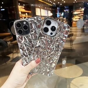 IAIYOXI Compatible with iPhone 13 Pro Max Glitter Case, Cute Fashion Bling Glitter Silver Tin Foil 3D Pleats Design for Women Girls with Soft Silicone, Shockproof Soft Case Cover for iPhone 14 Pro Max