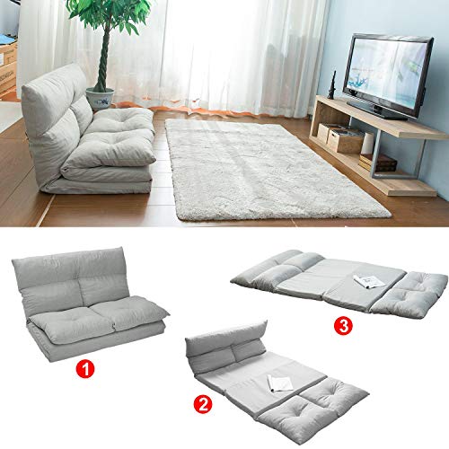 FIQHOME Adjustable, Foldable Lazy Sleeper Bed,Double Chaise Lounge Floor Gaming Sofa Couch for Bedroom/Living Room/Balcony (Gray)