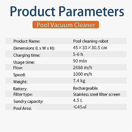 Cordless Robotic Pool Cleaner,Automatic Pool Robot Vacuum with Max 90 Mins Working Time, Self-Parking,Robotic Swimming Pool Cleaner for Above Ground Swimming Pools