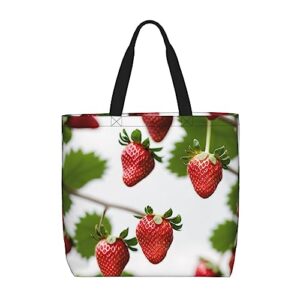 adasomu strawberry printed shoulder bag, reusable tote bag with interior pocket for shopping, work, beach, gift