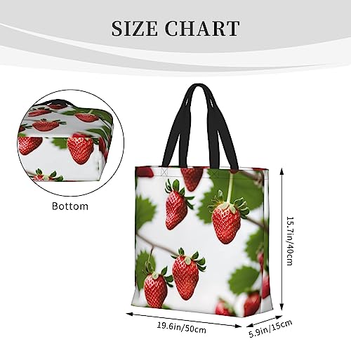 Adasomu Strawberry Printed Shoulder Bag, Reusable Tote Bag With Interior Pocket For Shopping, Work, Beach, Gift