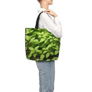 Adasomu Leaf Print Pattern Printed Shoulder Bag, Reusable Tote Bag With Interior Pocket For Shopping, Work, Beach, Gift