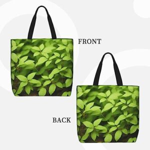 Adasomu Leaf Print Pattern Printed Shoulder Bag, Reusable Tote Bag With Interior Pocket For Shopping, Work, Beach, Gift