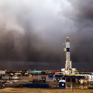 Oilfield Photography Print (Not Framed) Picture of Thunderstorm Passing Behind Drilling Rig on Stormy Day in Oklahoma Oil and Gas Wall Art Energy Decor (16" x 20")