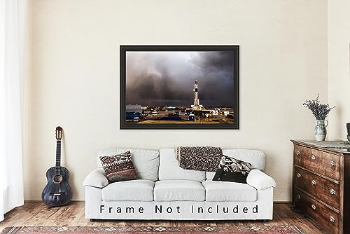 Oilfield Photography Print (Not Framed) Picture of Thunderstorm Passing Behind Drilling Rig on Stormy Day in Oklahoma Oil and Gas Wall Art Energy Decor (16" x 20")