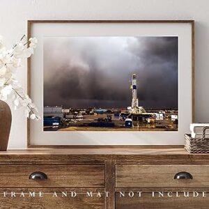 Oilfield Photography Print (Not Framed) Picture of Thunderstorm Passing Behind Drilling Rig on Stormy Day in Oklahoma Oil and Gas Wall Art Energy Decor (16" x 20")
