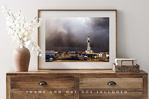 Oilfield Photography Print (Not Framed) Picture of Thunderstorm Passing Behind Drilling Rig on Stormy Day in Oklahoma Oil and Gas Wall Art Energy Decor (16" x 20")