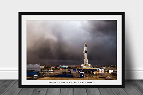 Oilfield Photography Print (Not Framed) Picture of Thunderstorm Passing Behind Drilling Rig on Stormy Day in Oklahoma Oil and Gas Wall Art Energy Decor (16" x 20")