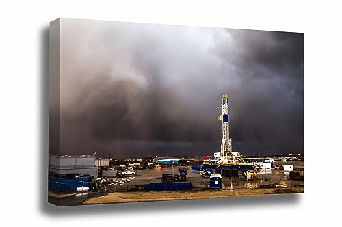 Oilfield Photography Canvas Wall Art - Gallery Wrap of Drilling Rig in Intense Storm on Spring Day in Oklahoma - Ready to Hang Oil and Gas Photo Artwork Decor 8x10 to 30x45 (1.5, 30" x 40")