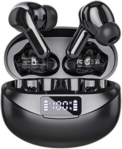 bcaikair wireless earbuds bluetooth headphones 36h playtime ear buds with led power display charging case & deep bass, ipx7 waterproof earphones microphone stereo headset for iphone and android laptop