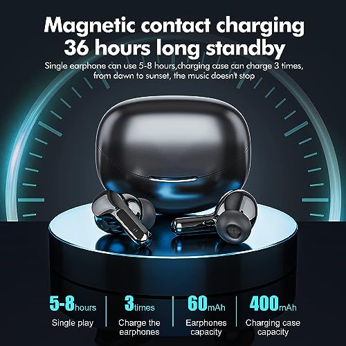 Bcaikair Wireless Earbuds Bluetooth Headphones 36H Playtime Ear Buds with LED Power Display Charging Case & Deep Bass, IPX7 Waterproof Earphones Microphone Stereo Headset for iPhone and Android Laptop