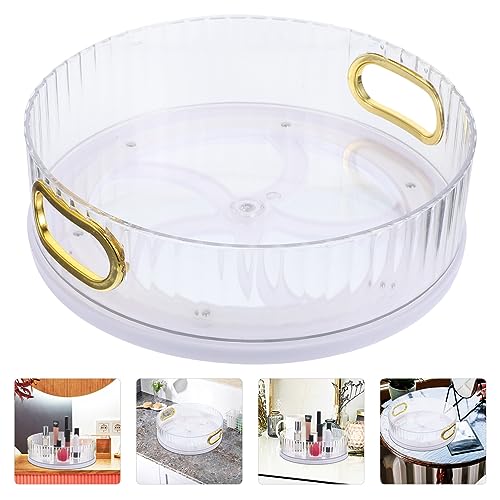 Abaodam Perfume Tray Rotating Seasoning Tray Condiment Rack Plastic Pen Holder Turntable Display Stand Organizer with Handle for Kitchen Cabinet Pantry Countertop