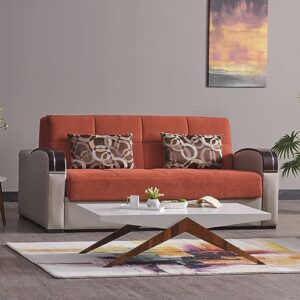 sweethome stores 74" pull bed with storage, firm, fabric, 650 lbs capacity, sleeper sofa, futon for living room or home office convertible couch, dormirclack sofabed, orange