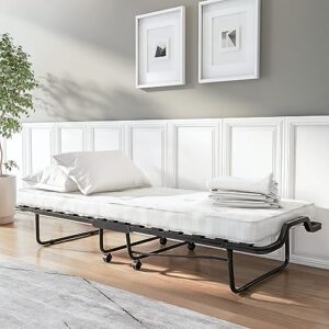 XMANX Convertible Folding Single Bed with 4" Memory Foam Layer Foam Mattress, Single Beige