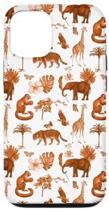 iphone 14 pro orange jungle toile pattern, leopard, monkey, palm trees case