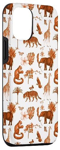 iPhone 14 Pro Orange Jungle Toile Pattern, Leopard, Monkey, Palm Trees Case