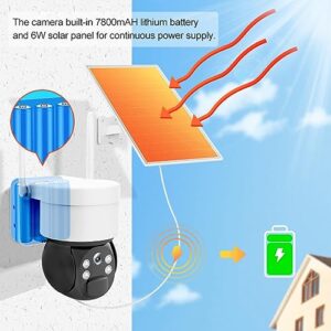 Solar Security Camera Wireless Outdoor Powered, 4G PTZ Battery Surveillance Camera for Home Security, 2 Way Audio, Color Night Vision, Motion Detection & Phone Alerts, Cloud Storage & SD Card Slot