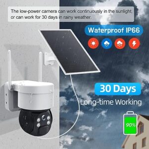 Solar Security Camera Wireless Outdoor Powered, 4G PTZ Battery Surveillance Camera for Home Security, 2 Way Audio, Color Night Vision, Motion Detection & Phone Alerts, Cloud Storage & SD Card Slot