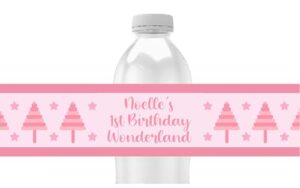 personalized water bottle labels, pink christmas party favors, pack of 25 peel and stick waterproof wrappers