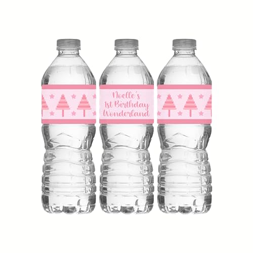 Personalized Water Bottle Labels, Pink Christmas Party Favors, Pack of 25 Peel and Stick Waterproof Wrappers