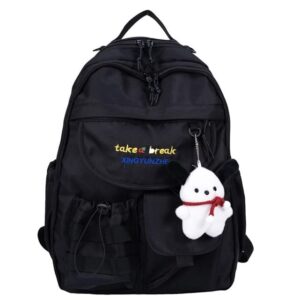 uivxxud waterproof nylon backpack with cute design | fits 14-inch laptop | multiple compartments | lightweight | bonus dog pendant (black)