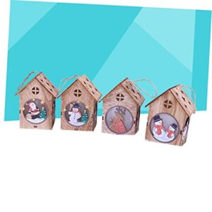 BESTOYARD 4pcs Glowing Wooden House Wooden Hanging Ornament Snow Globe Lantern Christmas lit House Snowman Night Light Desktop Wooden Village Home Decor Night Lamp Child Snowball Mini