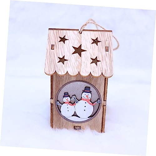 BESTOYARD 4pcs Glowing Wooden House Wooden Hanging Ornament Snow Globe Lantern Christmas lit House Snowman Night Light Desktop Wooden Village Home Decor Night Lamp Child Snowball Mini