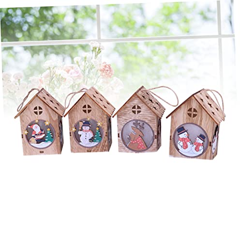 BESTOYARD 4pcs Glowing Wooden House Wooden Hanging Ornament Snow Globe Lantern Christmas lit House Snowman Night Light Desktop Wooden Village Home Decor Night Lamp Child Snowball Mini