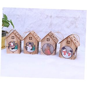 BESTOYARD 4pcs Glowing Wooden House Wooden Hanging Ornament Snow Globe Lantern Christmas lit House Snowman Night Light Desktop Wooden Village Home Decor Night Lamp Child Snowball Mini