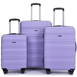 travelhouse expandable hard shell luggage 3 piece set, pc hard wheel luggage set with spinner wheels, tsa lock, 20 inch 24 inch 28 inch women's suitcase set(light purple)