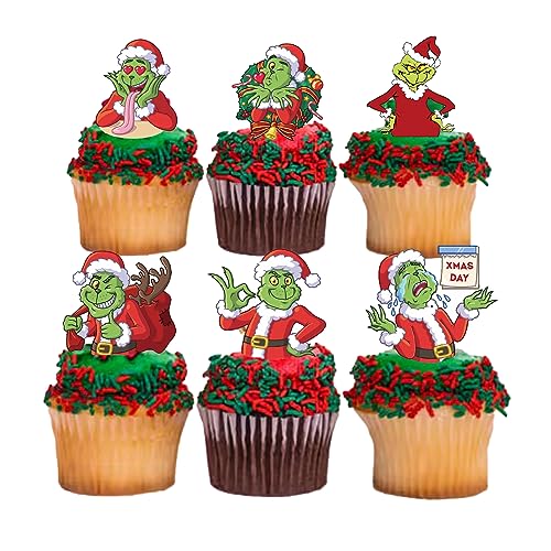 36Pcs Halloween Edible Cupcake Topper Christmas Nightmare Cake Decoration Grinch Pattern Birthday Rice Paper Decor (Grinch)