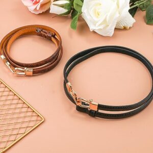 2pcs Skinny Waist Belt for Women, Adjustable Thin Waist Belts Stylish Leather Belt with Gold Buckle Skinny Leather Belt Women Skinny Belt for Shirts Dress (Black, Brown)