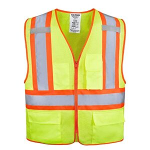 kaygo high visibility safety vests kg0100, reflective vest with pockets and zipper, ansi type r class 2 not fr (yellow,s)