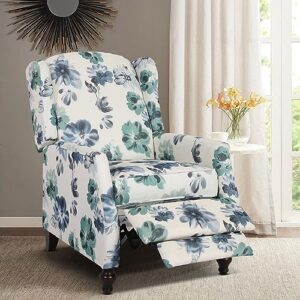 baijiawei b wingback recliner chair - tufted arm chair recliner - fabric push back recliner chair for living room adjustable backrest (single, green floral)