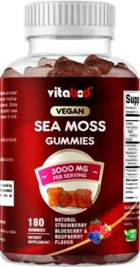 vitabod irish sea moss gummies - 3000 mg - 180 vegan gummies - made with bladderwrack & burdock root - seamoss supplement for thyroid, energy, immune support