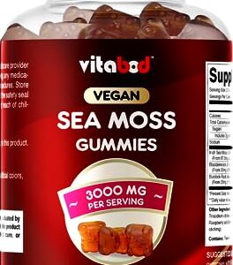 Vitabod Irish Sea Moss Gummies - 3000 mg - 180 Vegan Gummies - Made with Bladderwrack & Burdock Root - Seamoss Supplement for Thyroid, Energy, Immune Support