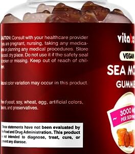 Vitabod Irish Sea Moss Gummies - 3000 mg - 180 Vegan Gummies - Made with Bladderwrack & Burdock Root - Seamoss Supplement for Thyroid, Energy, Immune Support