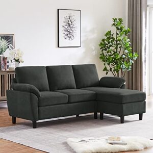 tornama 79" convertible sectional sofa, modern linen fabric l shaped couch, 3 seater couches with reversible chaise for living room, apartment and small spaces(black)