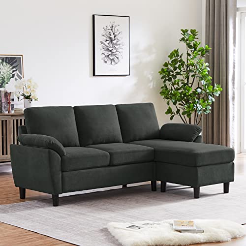 Tornama 79" Convertible Sectional Sofa, Modern Linen Fabric L Shaped Couch, 3 Seater Couches with Reversible Chaise for Living Room, Apartment and Small Spaces(Black)